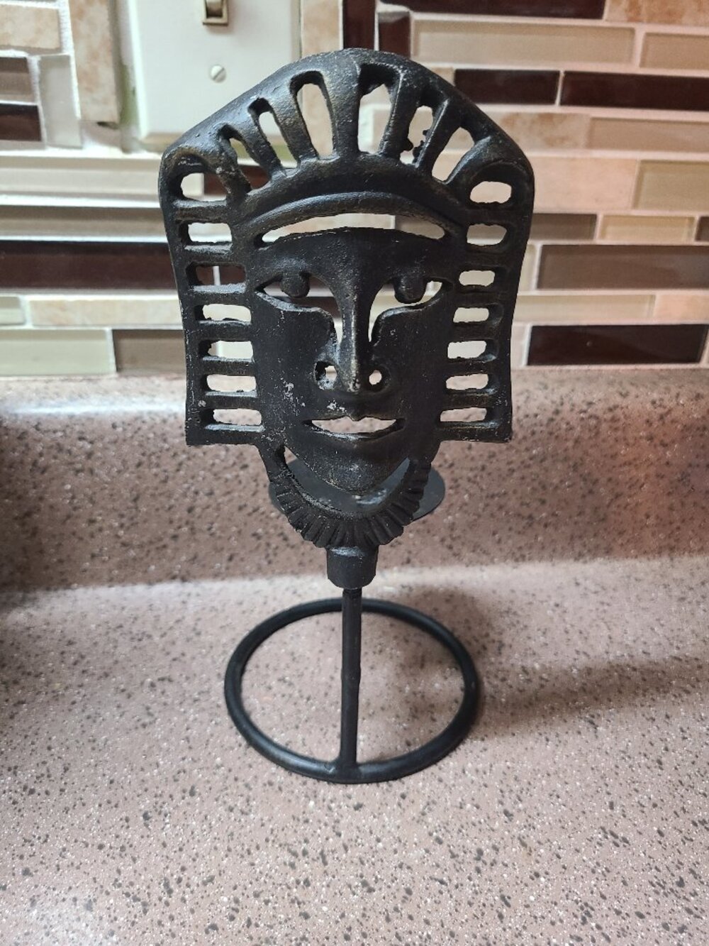 Egyptian Pharaoh Candle Holder Black Iron Metal Pillar Candle Holder